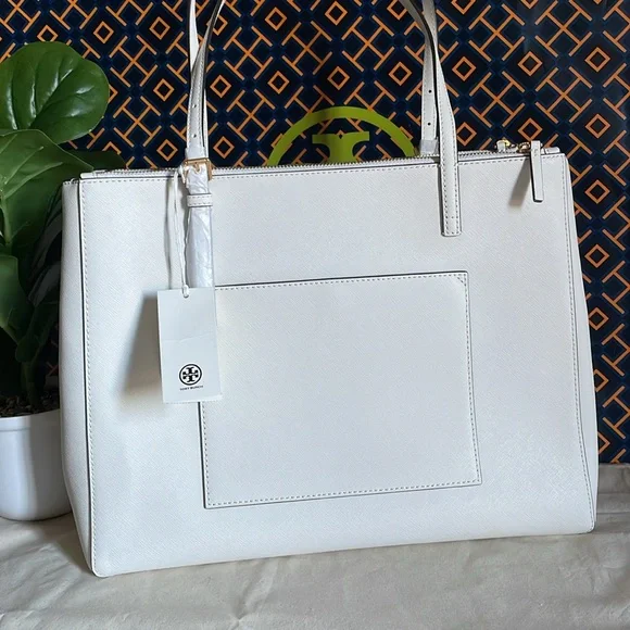 New , tory burch Emerson large double sip tote shoulder bag 134837 ivory - Picture 6 of 17